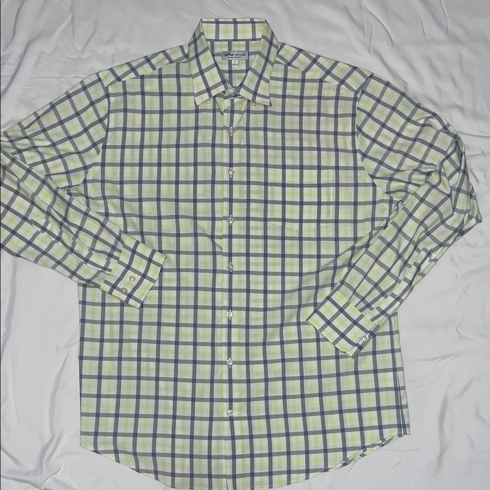 Men's Green and Blue Checkered Peter Millar button up Shirt Large